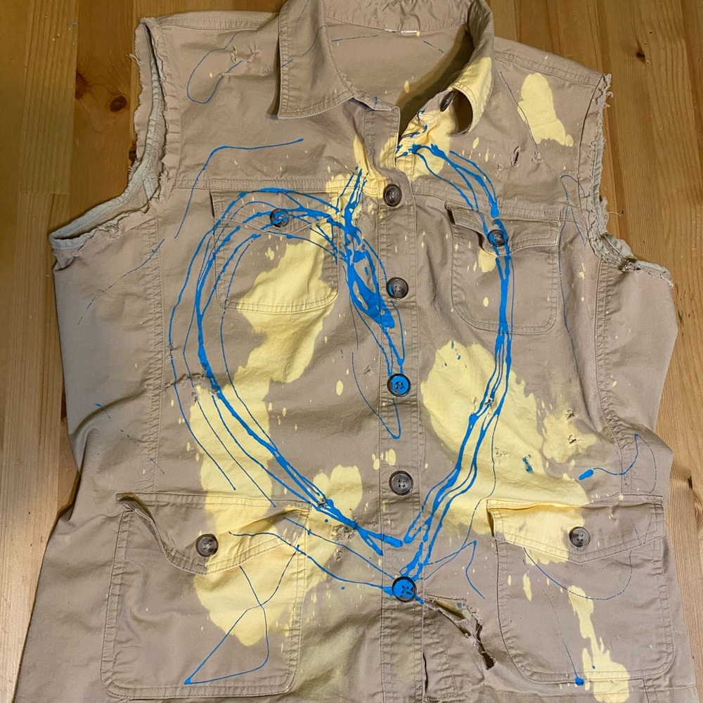 Thrashed stabbed painted bleached safari vest